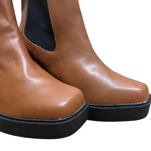 MIA Brown Leather Block Heel Ankle Boots | Chelsea Style | Size 11 - Picture 5 of 8